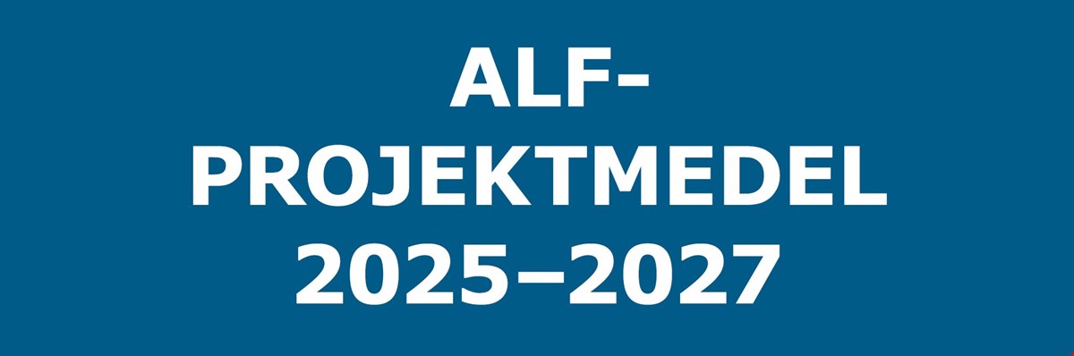 Text ALF-projektmedel 2025-2027 på blå bakgrund